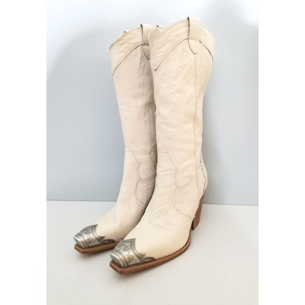 Free People Cream Heeled Boots with Silver Accents